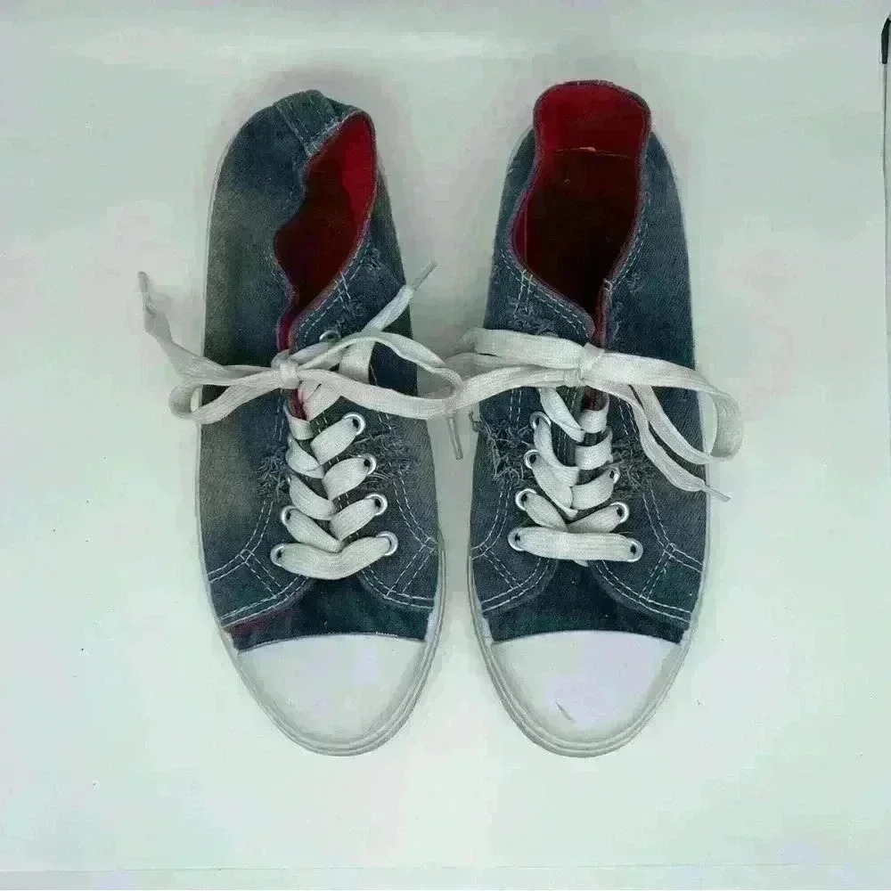 Bobbie Brooks Destroyed Blue Jean Denim Lace Up Womens Canvas Shoes
Size: 7